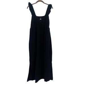 Magaschoni Women’s Size M Black Organic Cotton Gauze Midi Dress Side Slits